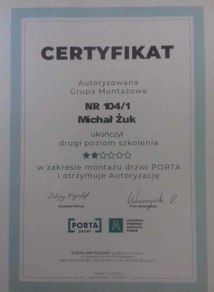 Serwis Drzwi Stalrem Certyfikat 08